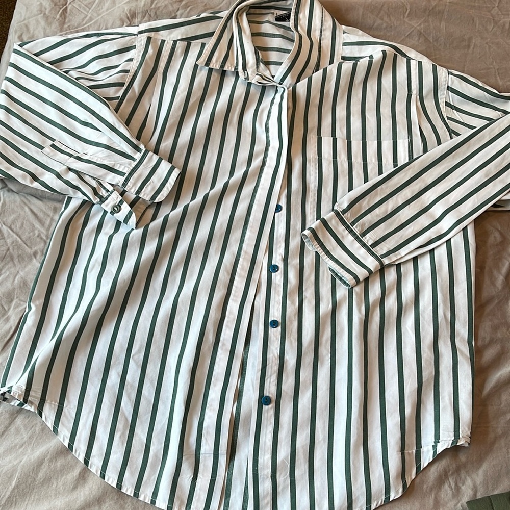 Green striped button shirt